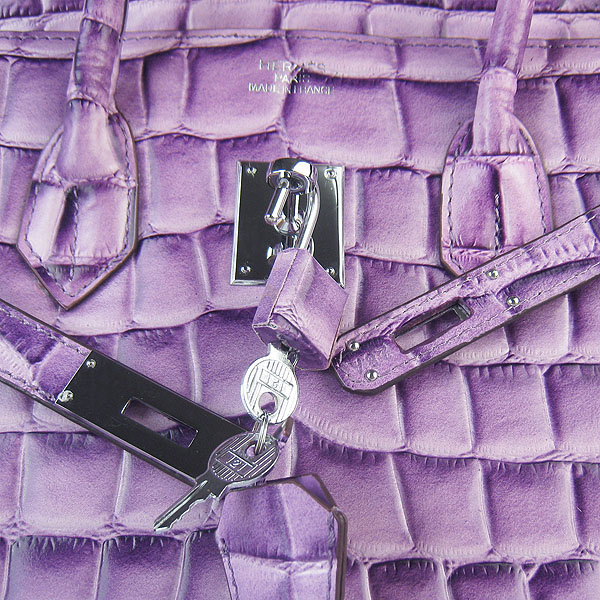 High Quality Fake Hermes Birkin 35CM Max Crocodile Veins Leather Bag Purple 6089